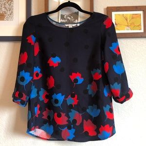 BODEN Rachel Navy Dot & Floral 3/4 Sleeve Blouse 4